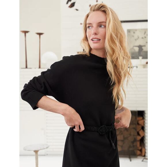 NEW Frank & Eileen Isabelle Funnel Neck Dress Black Triple Fleece Sz L Midi - Picture 3 of 9